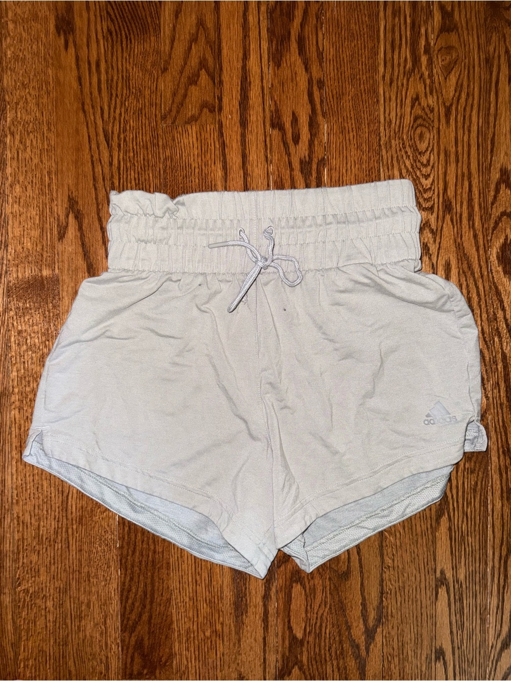 adidas Women's Light Gray Elastic Waist Athletic Shorts with Drawstring